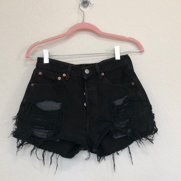 Levi's Pants - Levi’s black denim distressed cut off shorts 29